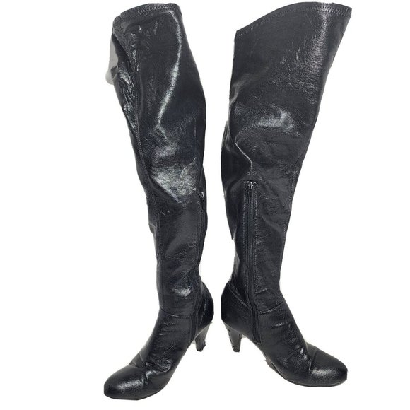 Chinese Laundry Sz 7.5M Womens Over The Knee Black Faux  Chinese Laundry Sz 7.5M Womens Over The Knee Black Faux Leather Heeled Boots